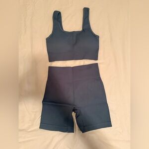 Women's Blue Ribbed workout set